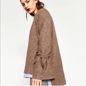 Zara Brown Sweater with Tied Sleeves